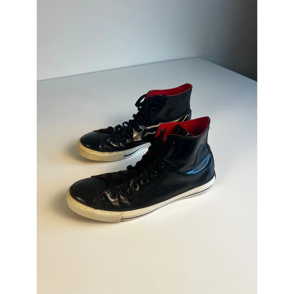Converse All Star High‎ Top Black Patent Leather Sneakers Sz M 10 W 12